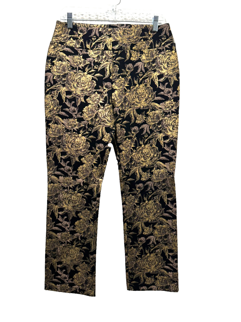 Soft Surroundings Gold Metallic Floral Moonstruck Pants Cropped Sz Medium Petite